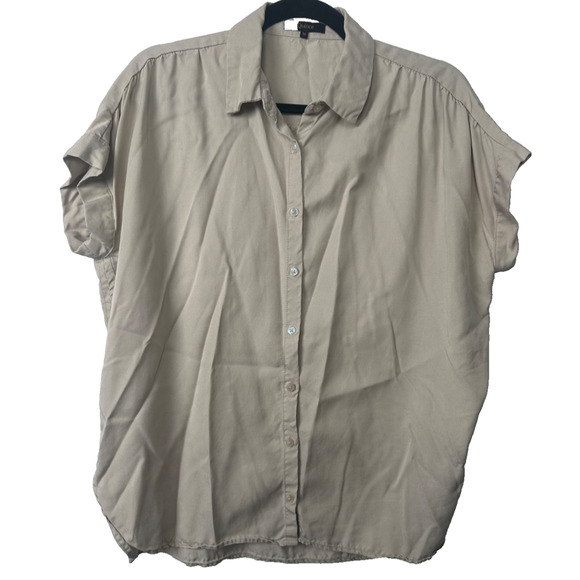 Quince Tops - Quince Womens Size M Khaki Vintage Wash Tencel Boxy Button Camp Shirt Top C12